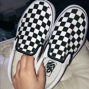 Checkered Vans slide on sneakers